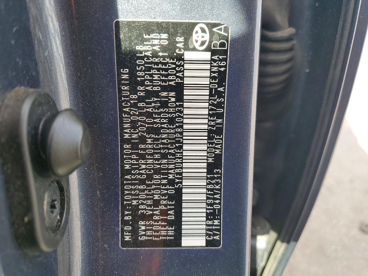 2018 TOYOTA COROLLA