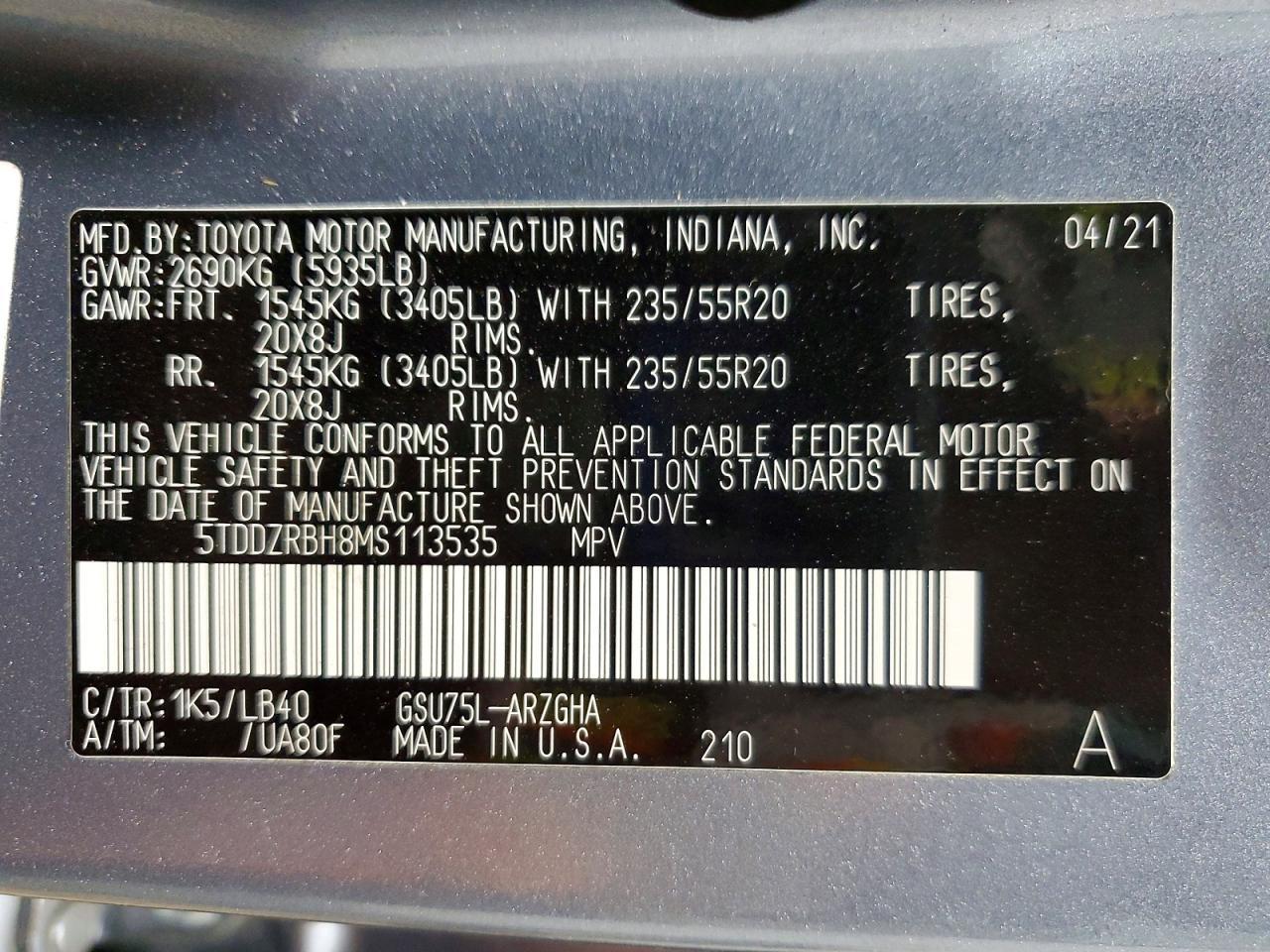 2021 TOYOTA HIGHLANDER