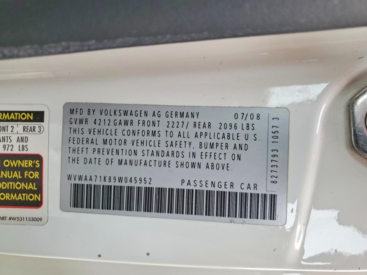 2009 VOLKSWAGEN RABBIT