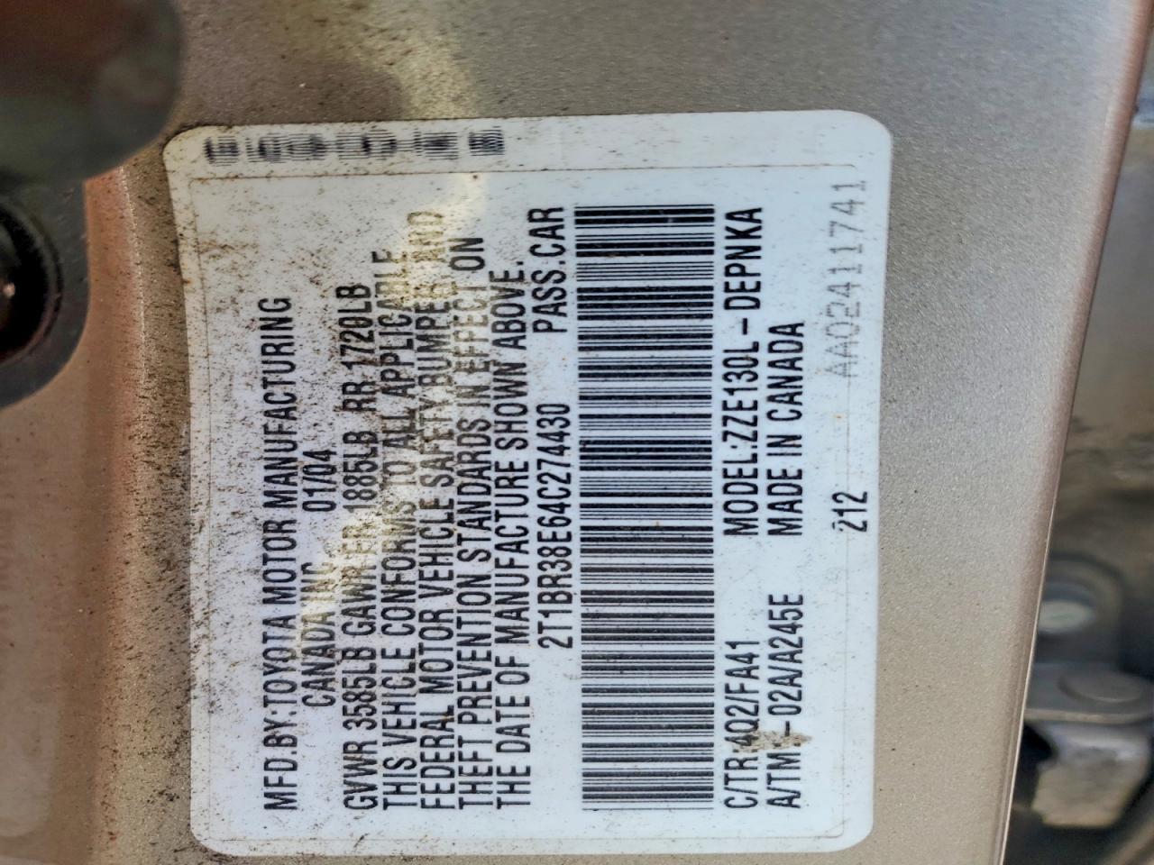 2004 TOYOTA COROLLA