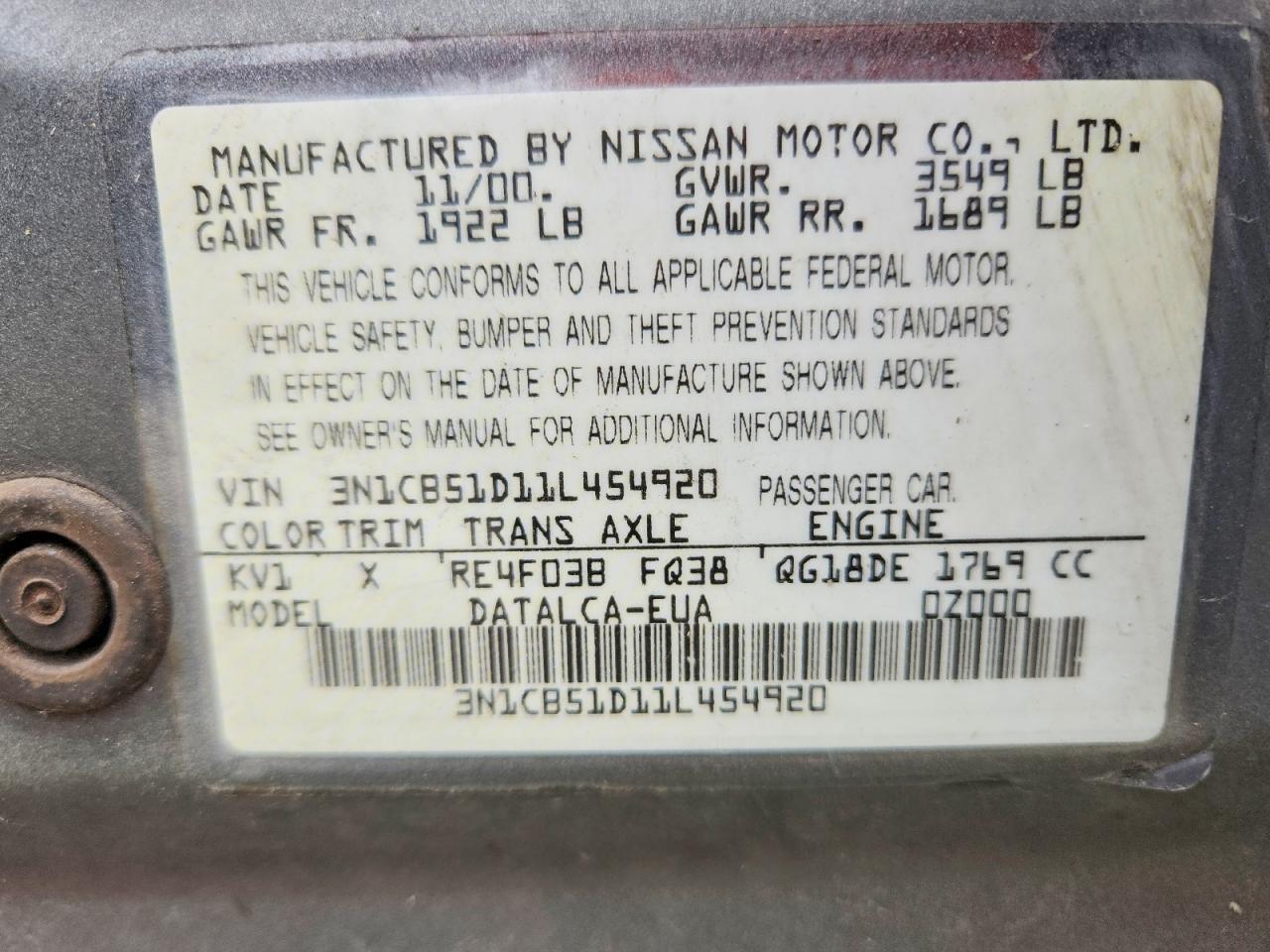 2001 NISSAN SENTRA