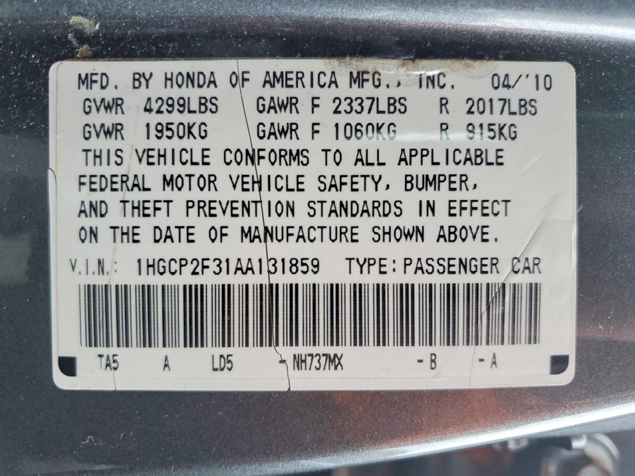 2010 HONDA ACCORD