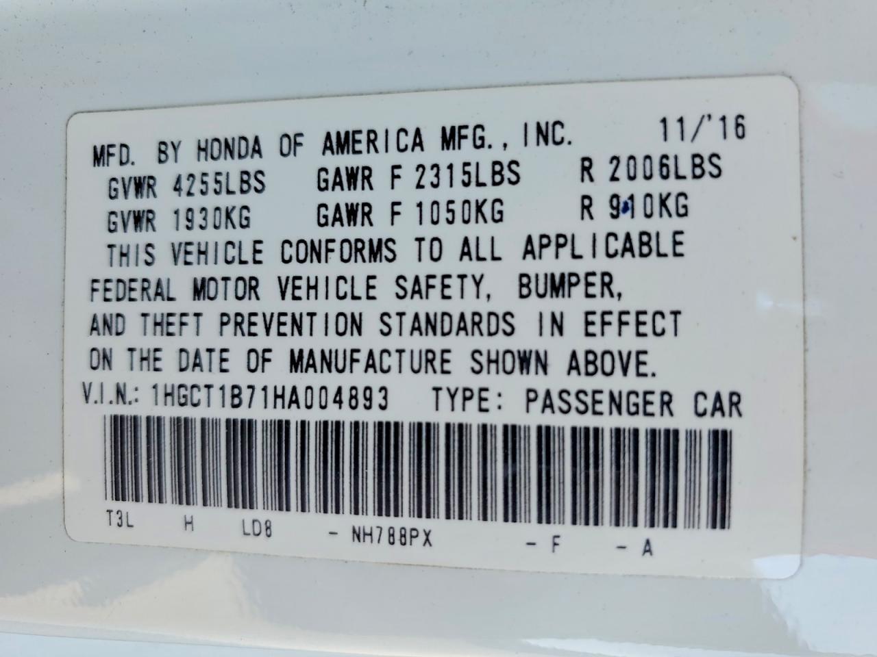 2017 HONDA ACCORD