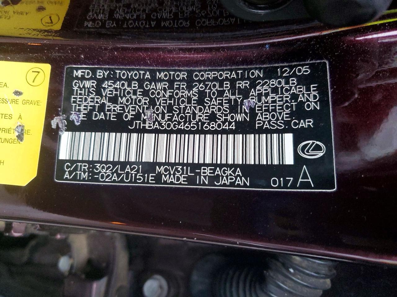 2006 LEXUS ES 330