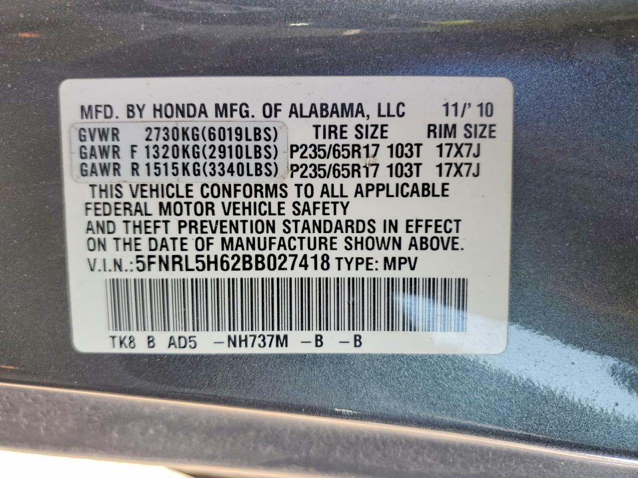 2011 HONDA ODYSSEY