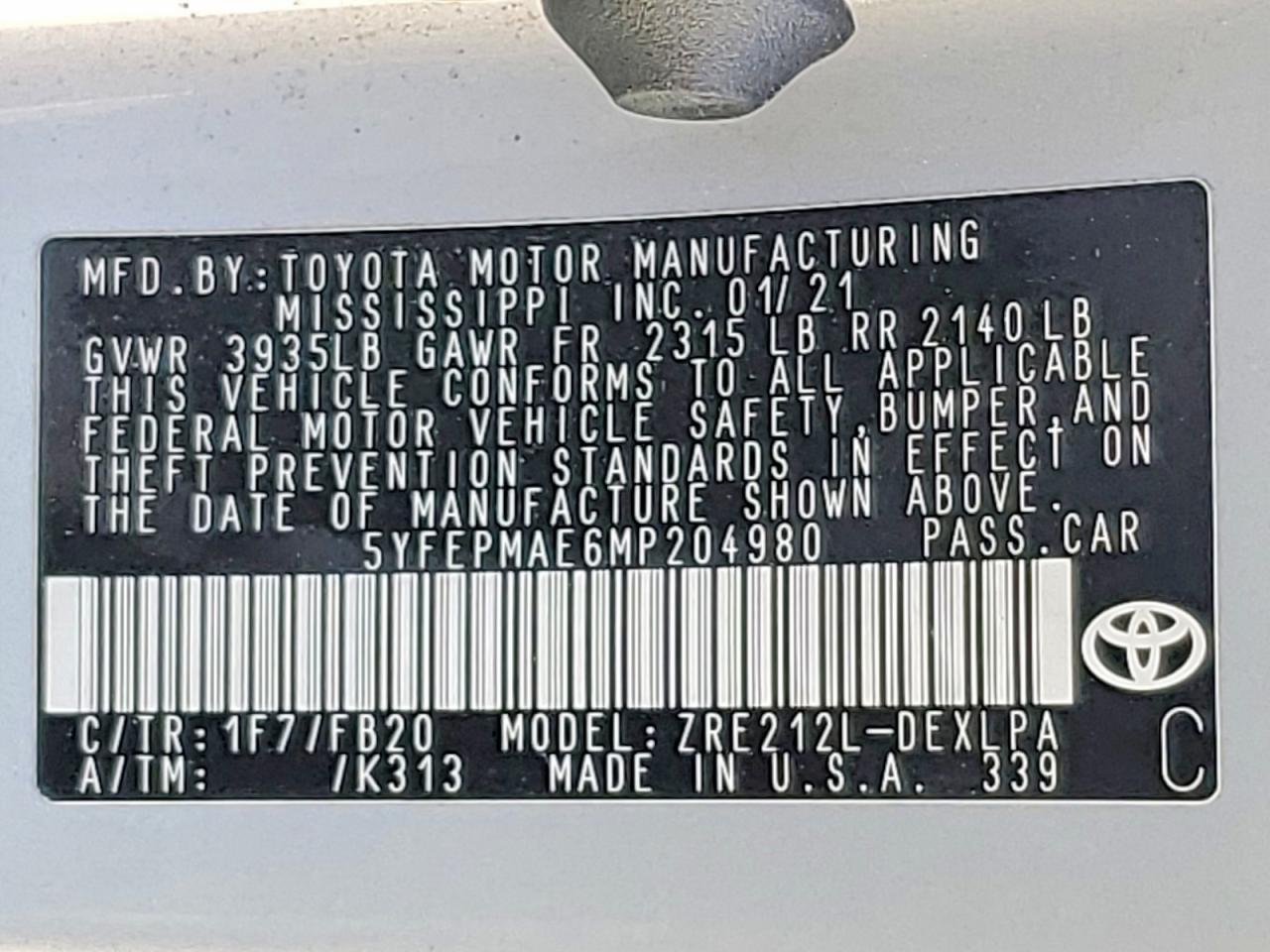 2021 TOYOTA COROLLA