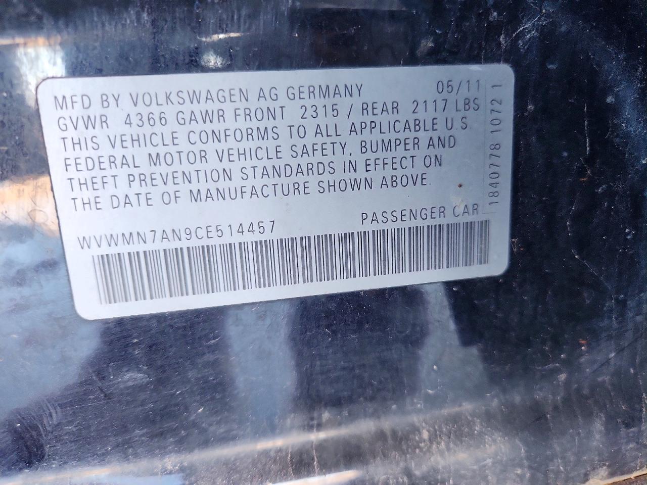 2012 VOLKSWAGEN CC