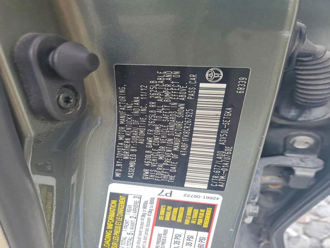 2012 TOYOTA CAMRY