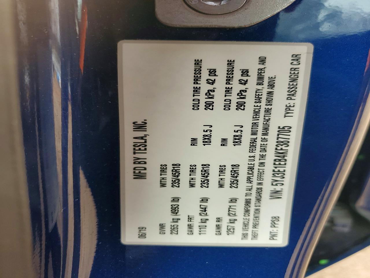 2019 TESLA MODEL 3