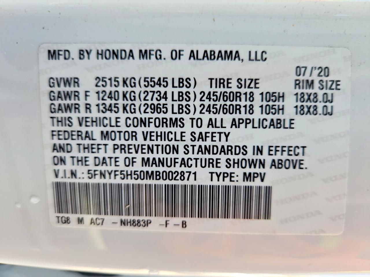 2021 HONDA PILOT