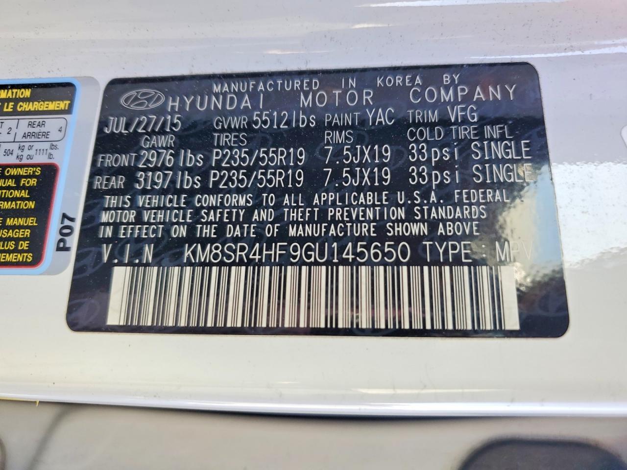 2016 HYUNDAI SANTA FE