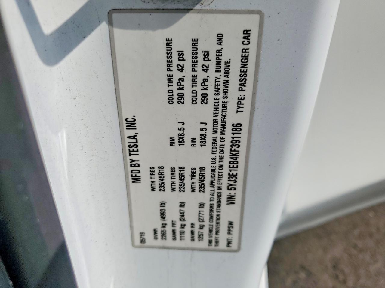 2019 TESLA MODEL 3