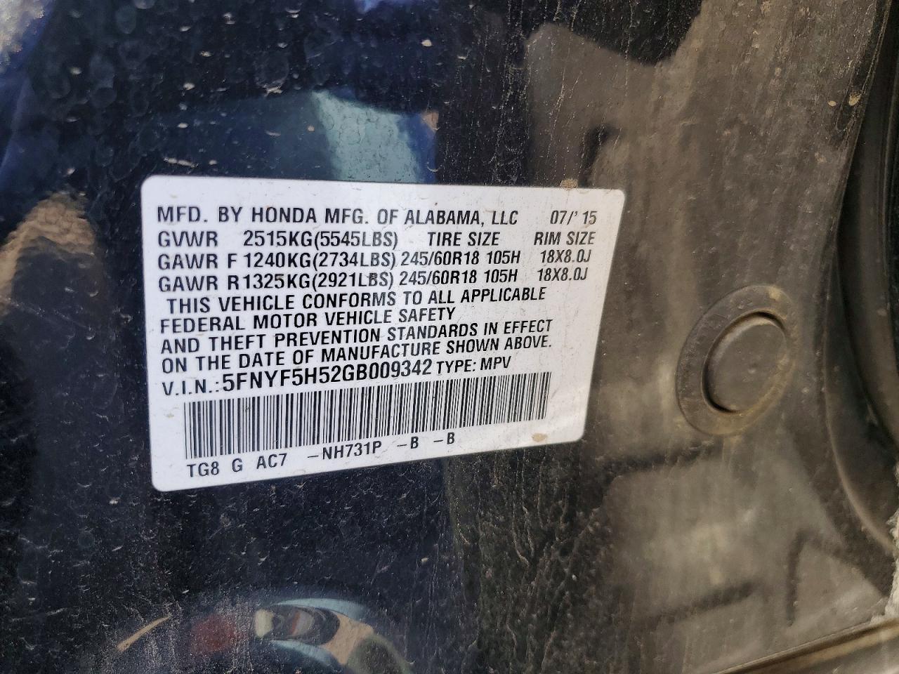 2016 HONDA PILOT