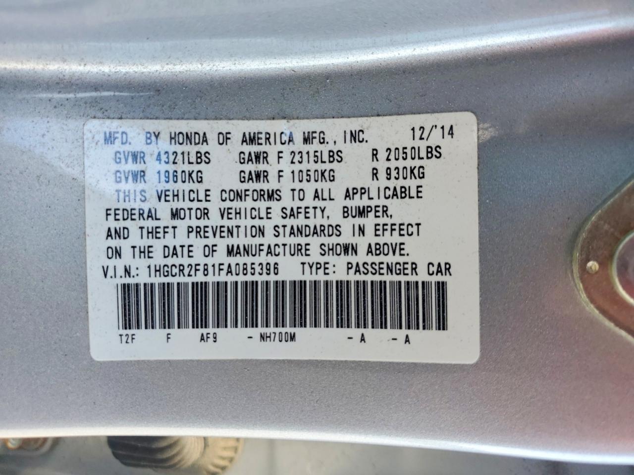 2015 HONDA ACCORD