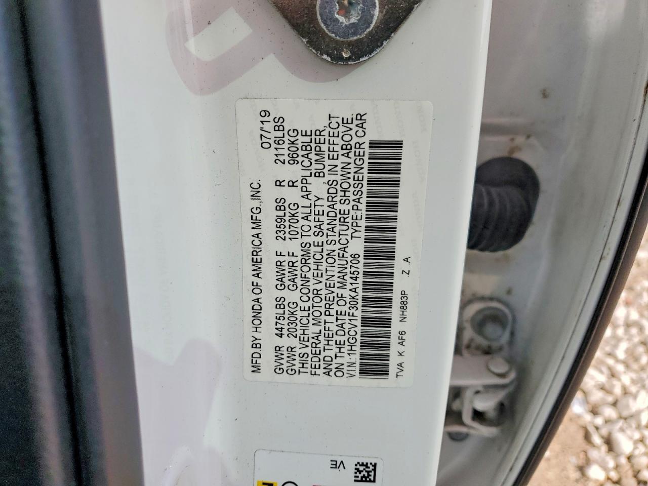 2019 HONDA ACCORD