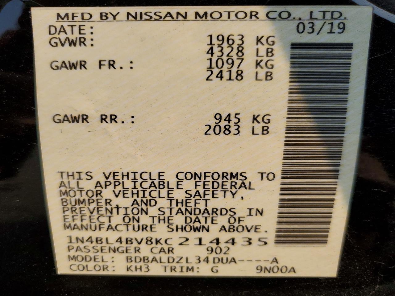 2019 NISSAN ALTIMA