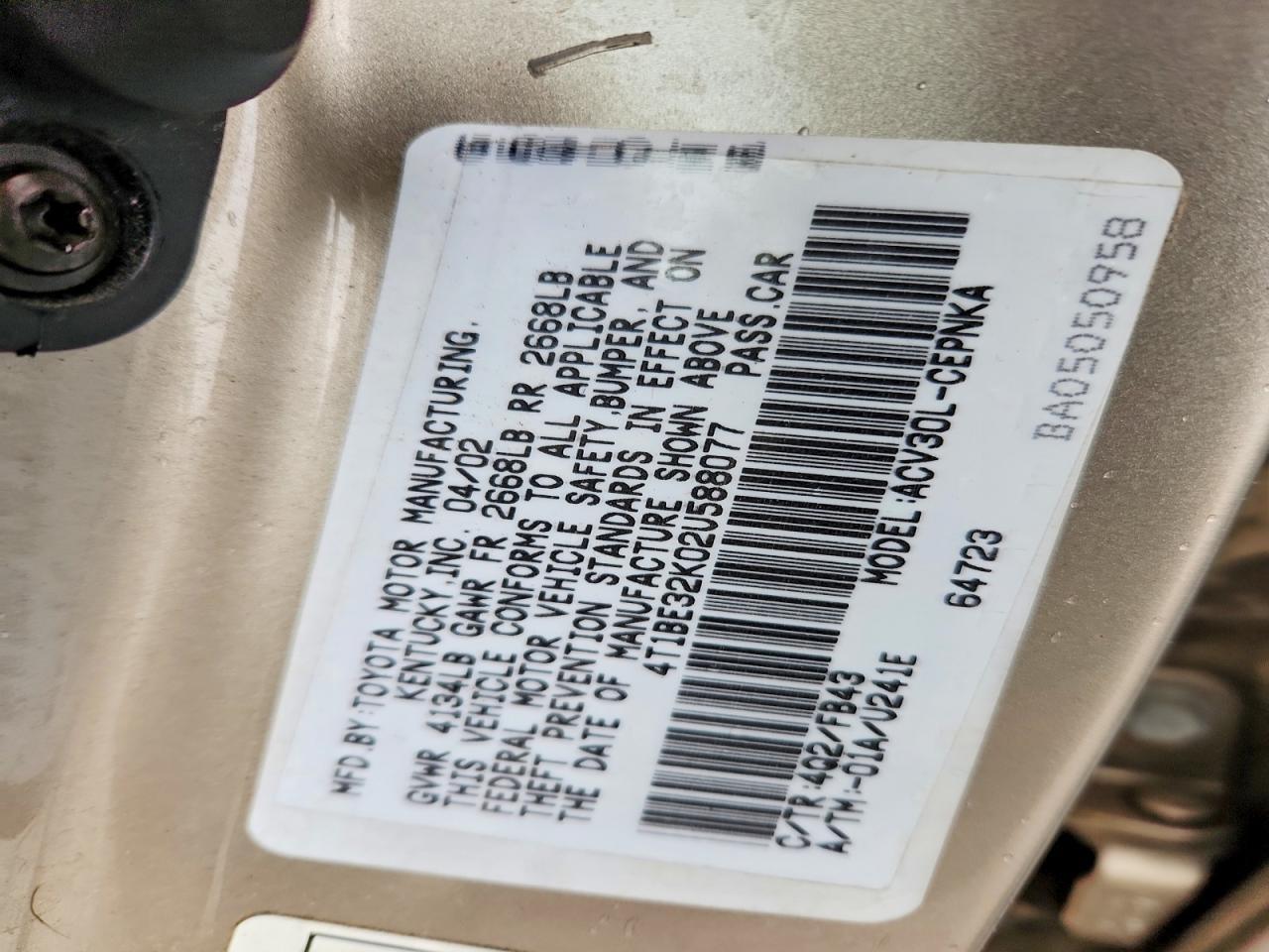 2002 TOYOTA CAMRY