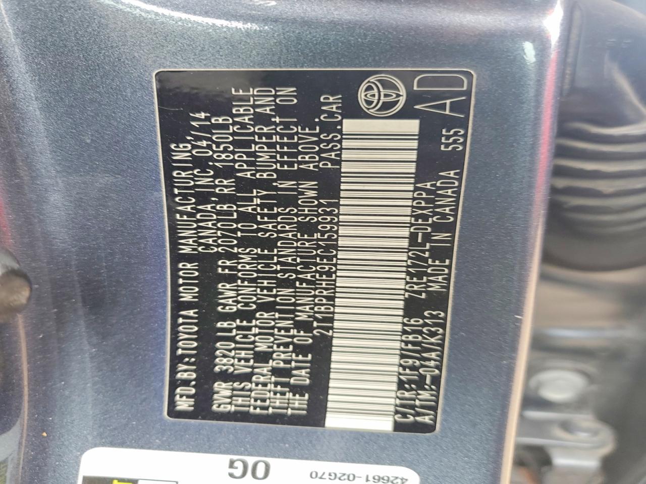 2014 TOYOTA COROLLA