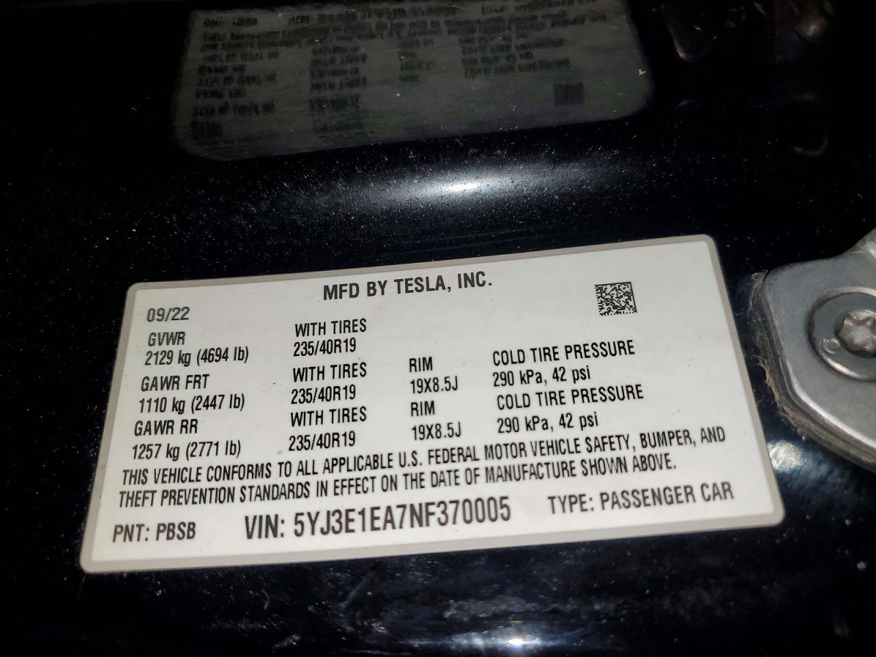 2022 TESLA MODEL 3