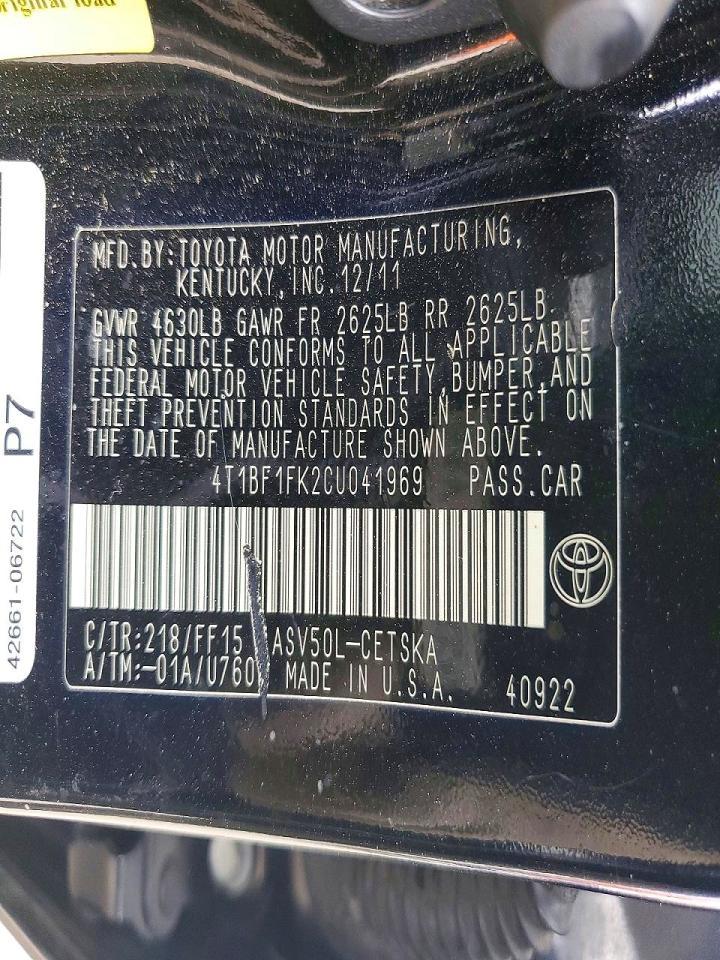 2012 TOYOTA CAMRY