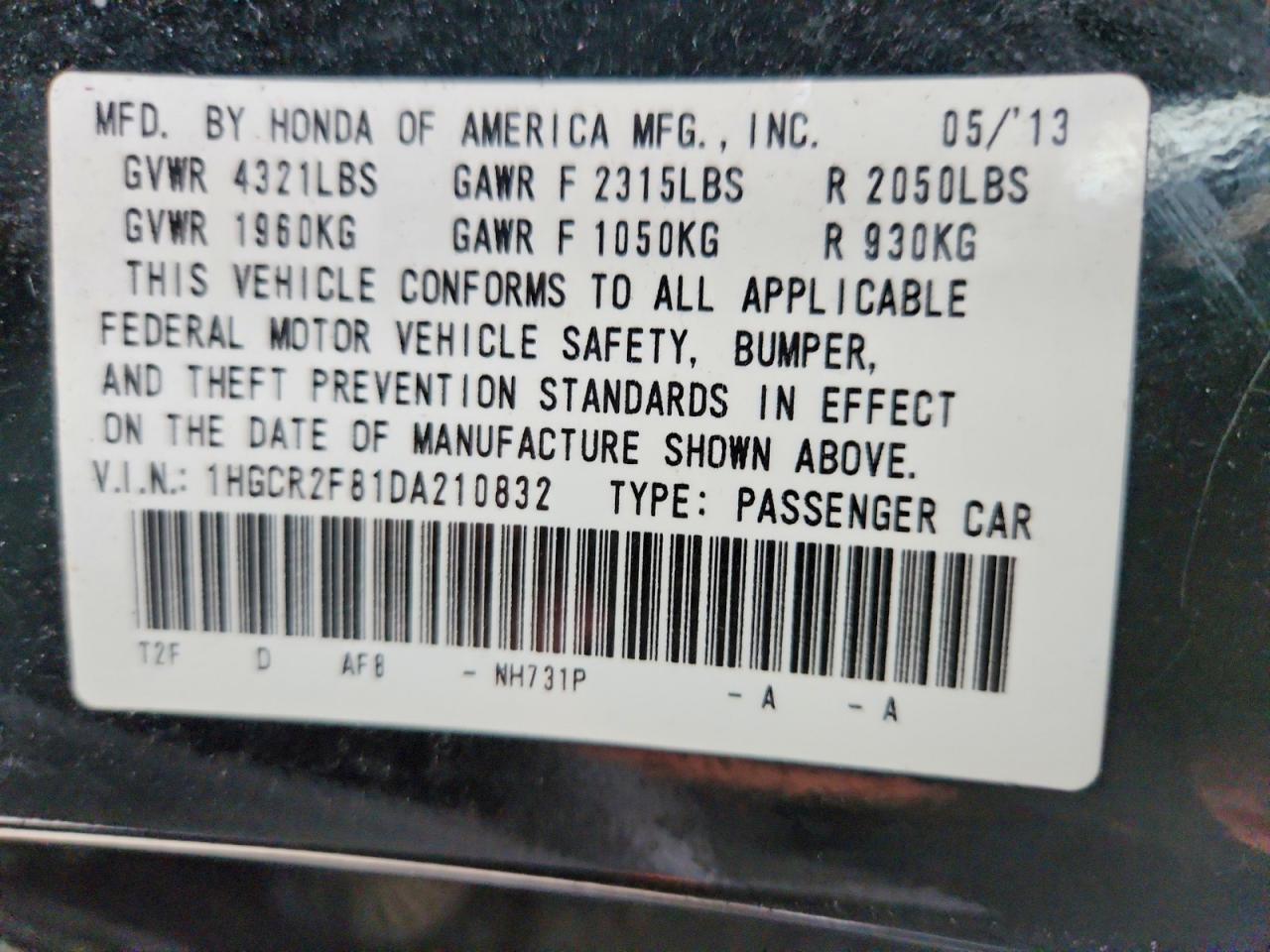 2013 HONDA ACCORD