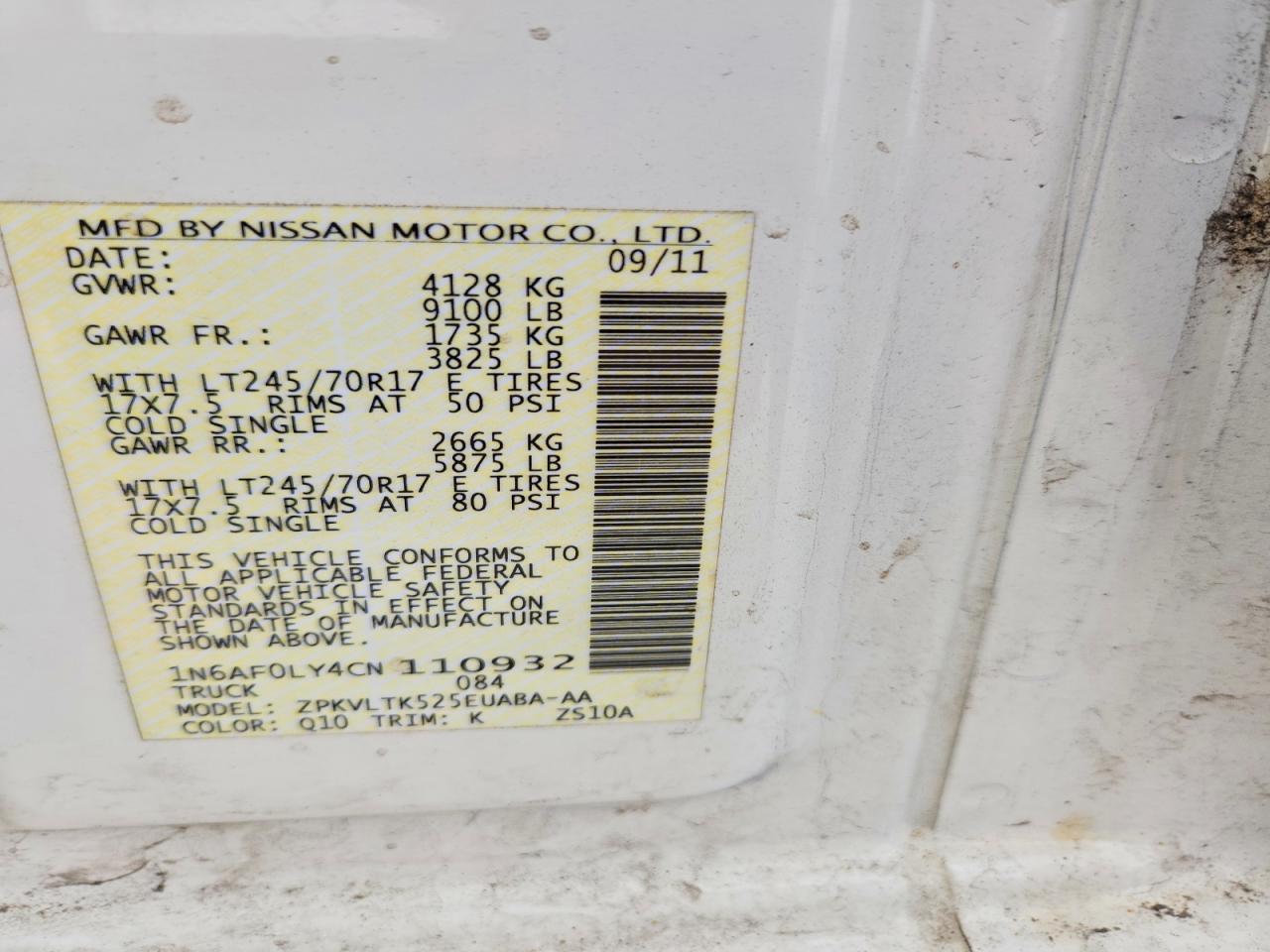 2012 NISSAN NV 2500
