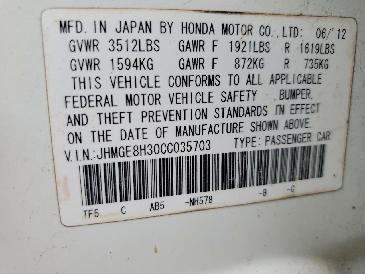2012 HONDA FIT