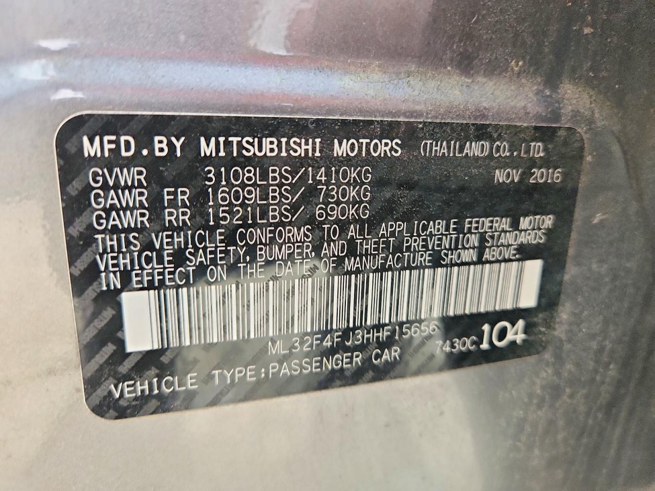 2017 MITSUBISHI MIRAGE