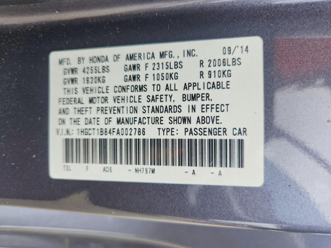 2015 HONDA ACCORD