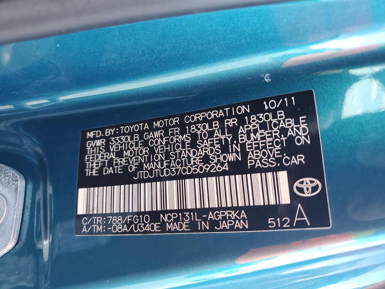 2012 TOYOTA YARIS