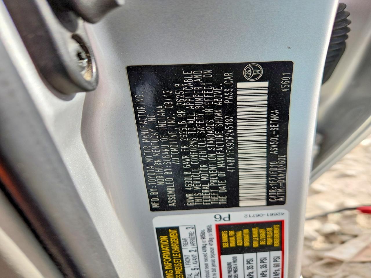 2012 TOYOTA CAMRY