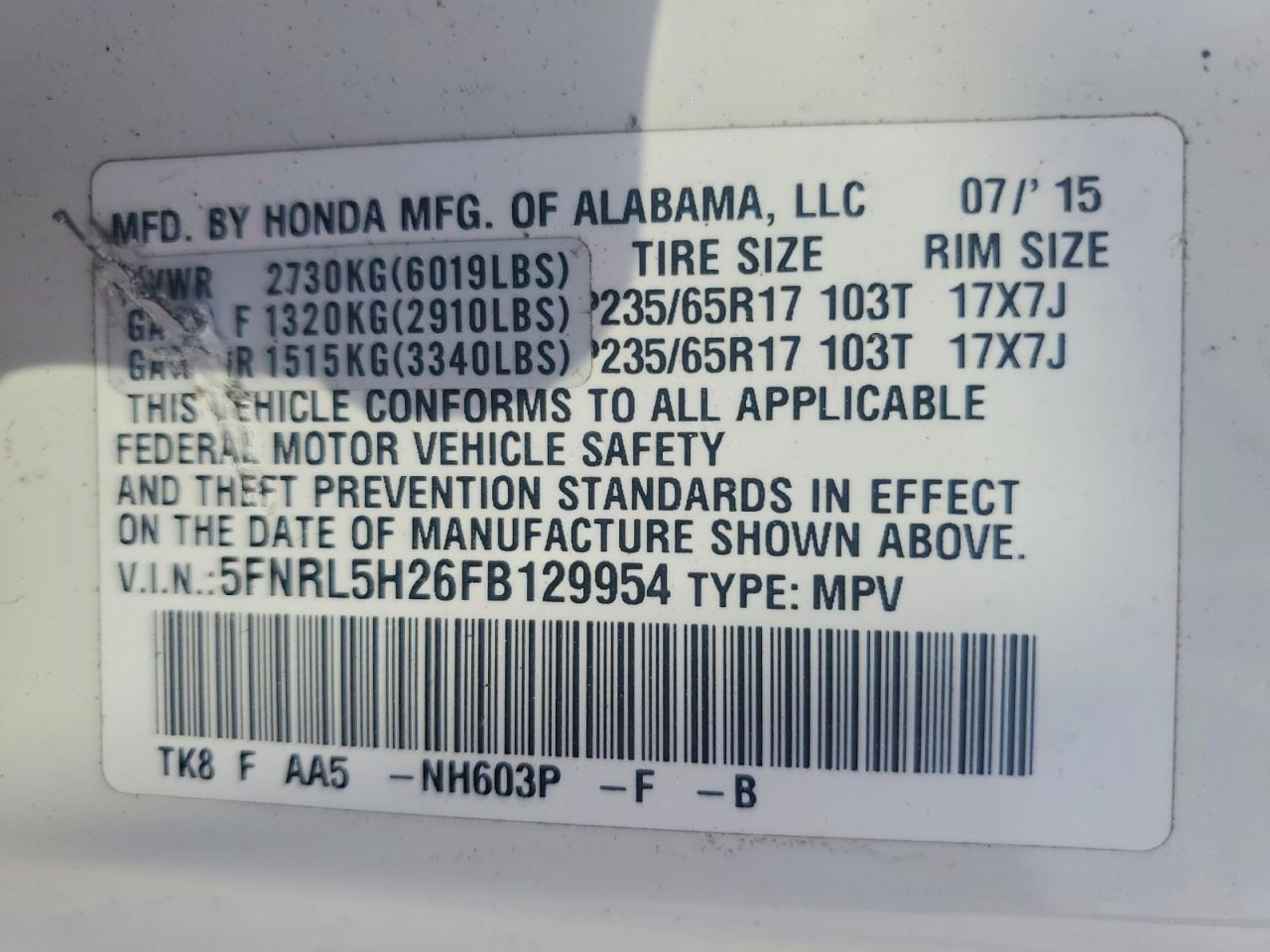 2015 HONDA ODYSSEY