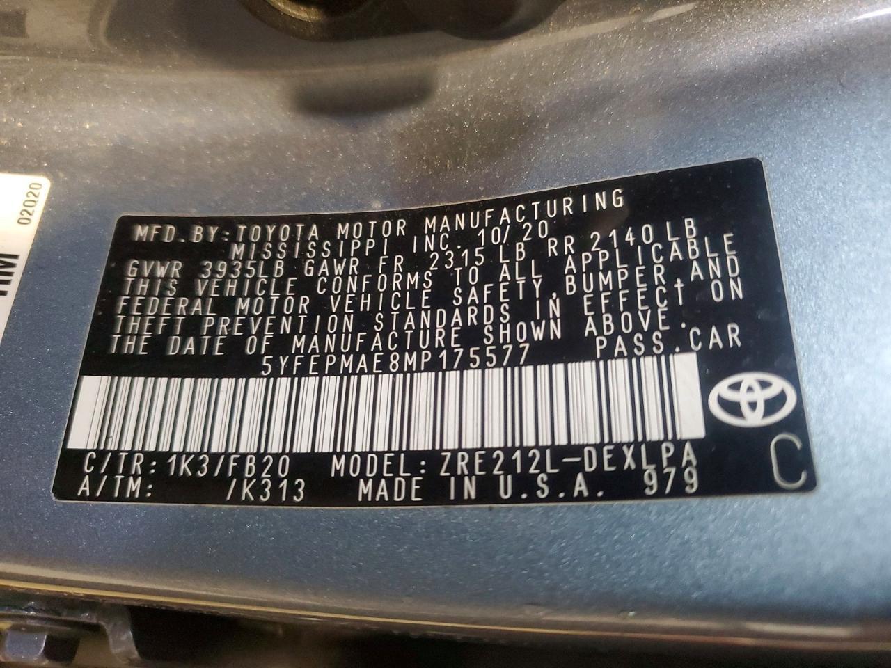 2021 TOYOTA COROLLA