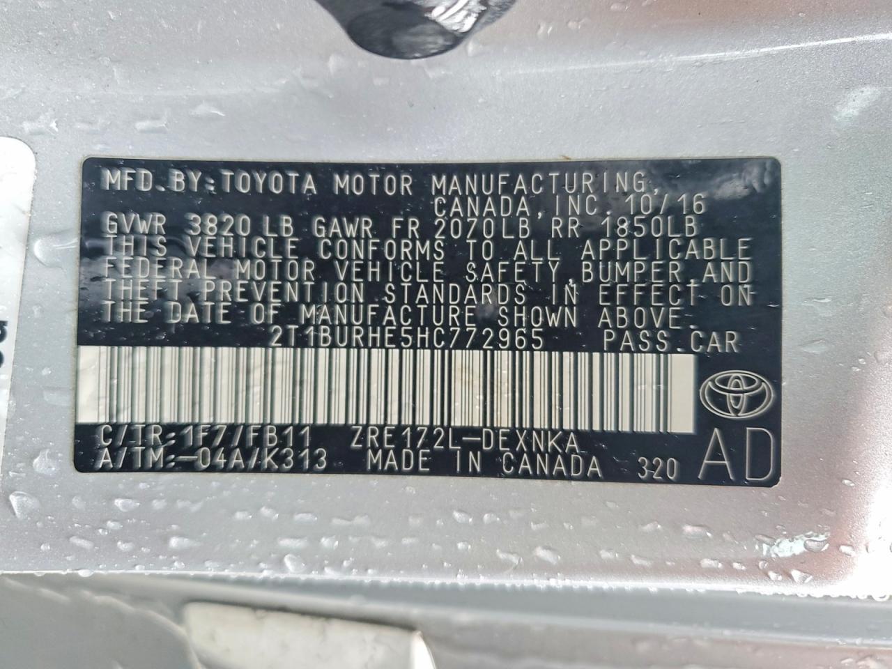2017 TOYOTA COROLLA