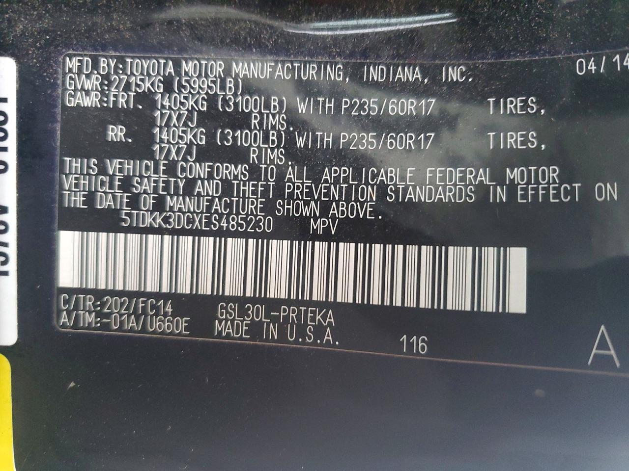 2014 TOYOTA SIENNA