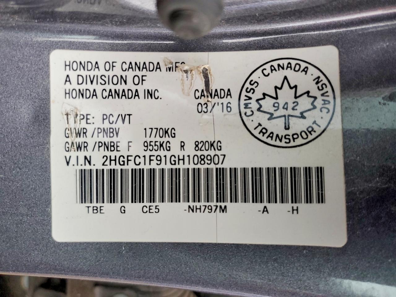 2016 HONDA CIVIC