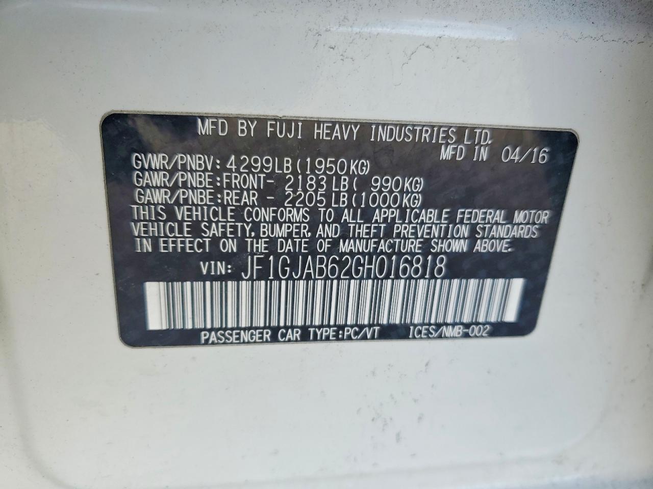 2016 SUBARU IMPREZA