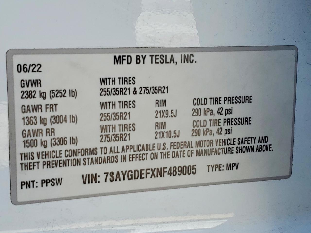 2022 TESLA MODEL Y