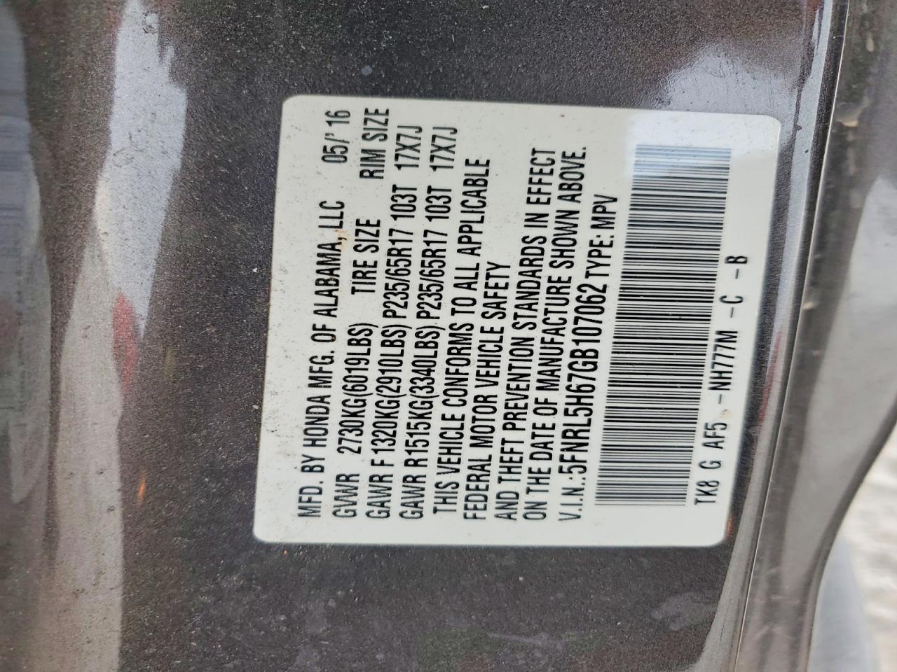 2016 HONDA ODYSSEY