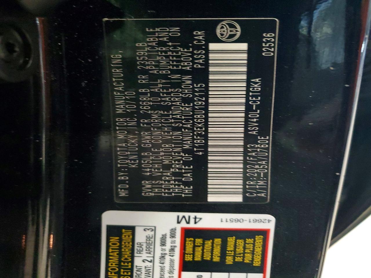 2011 TOYOTA CAMRY