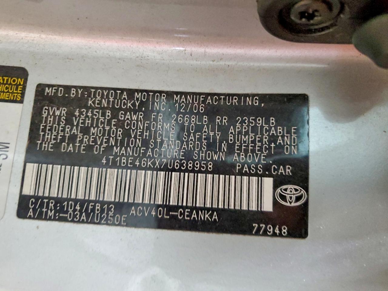 2007 TOYOTA CAMRY