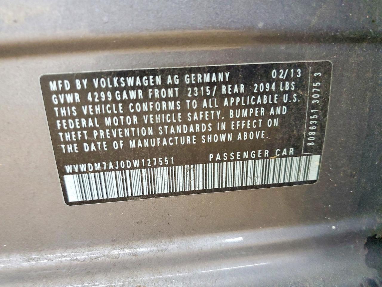 2013 VOLKSWAGEN GOLF
