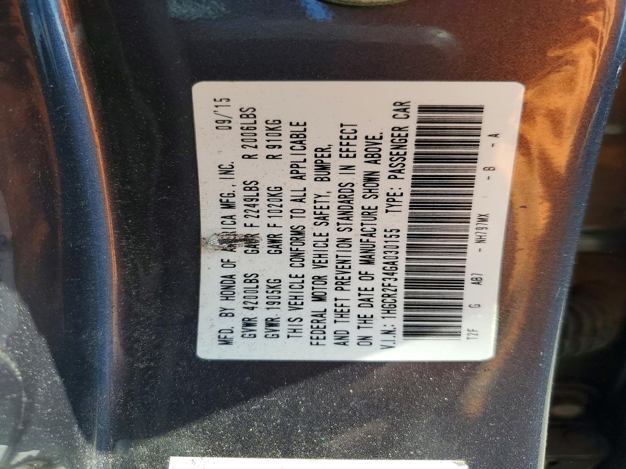 2016 HONDA ACCORD
