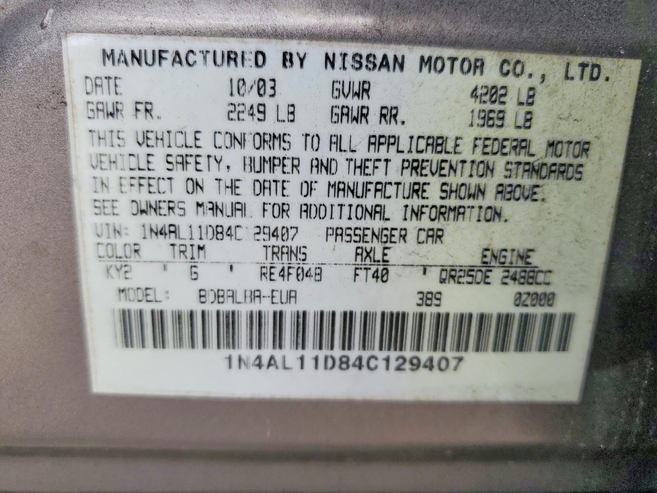 2004 NISSAN ALTIMA