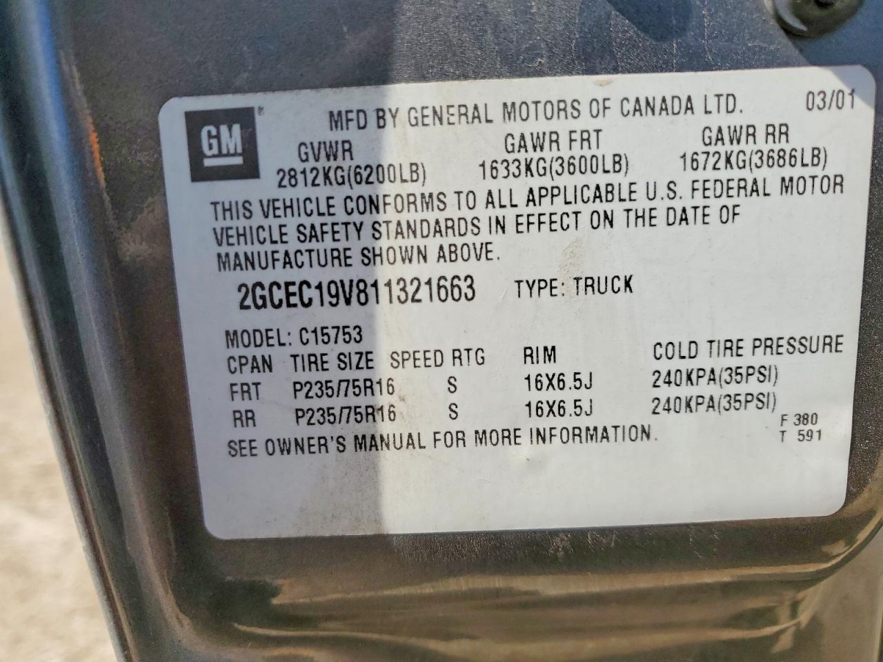 2001 CHEVROLET SILVERADO 1500