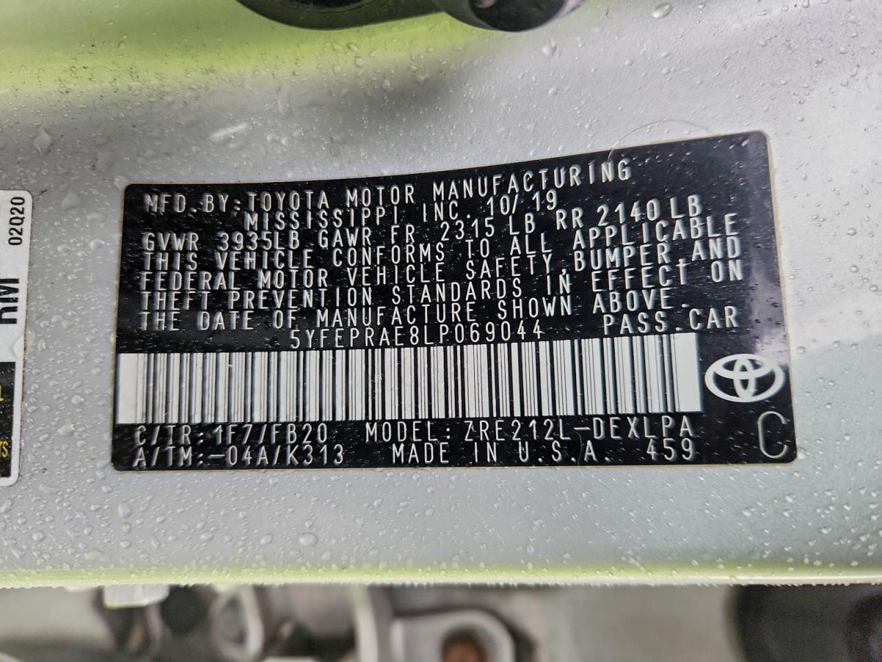 2020 TOYOTA COROLLA
