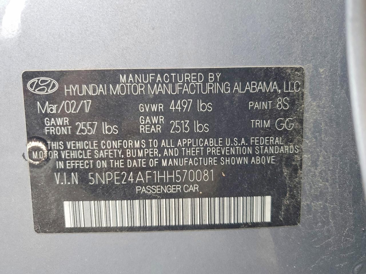 2017 HYUNDAI SONATA