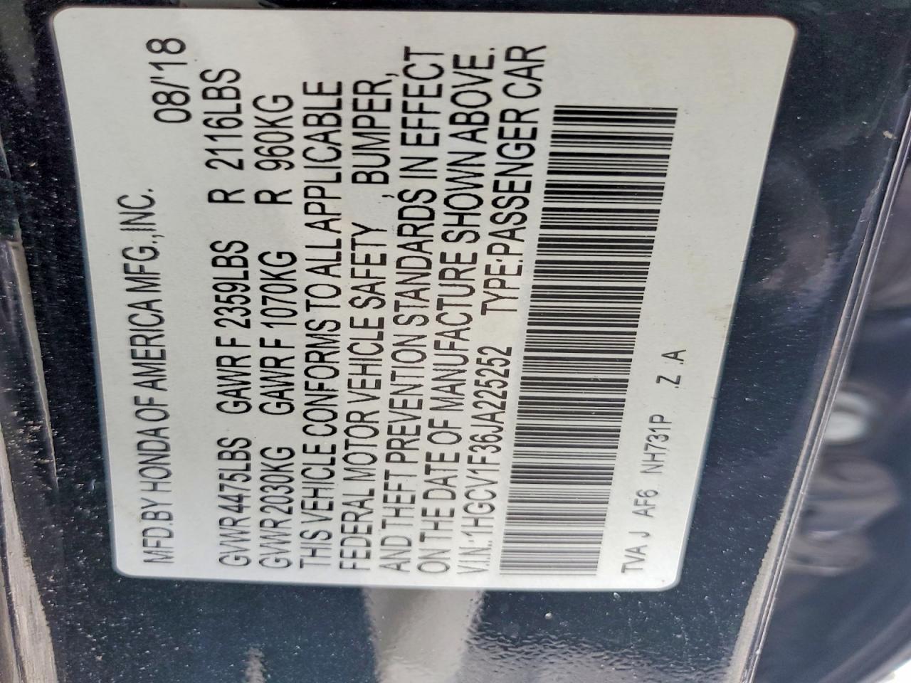 2018 HONDA ACCORD