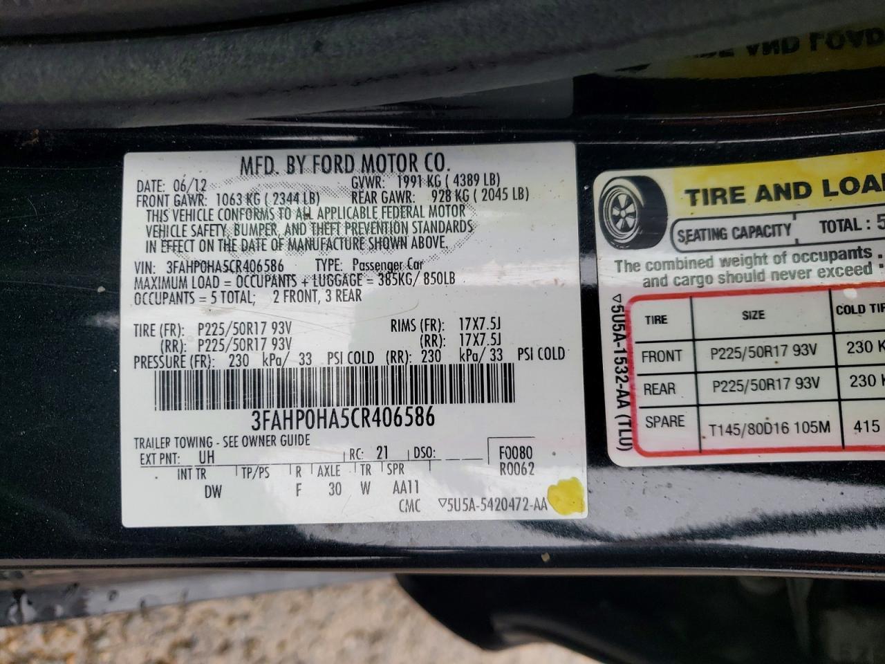 2012 FORD FUSION