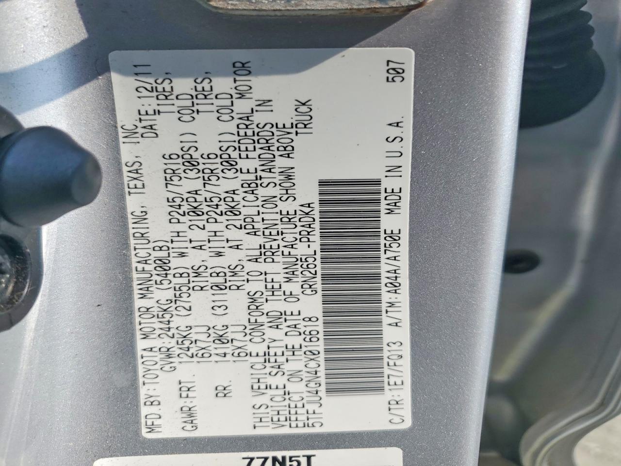 2012 TOYOTA TACOMA